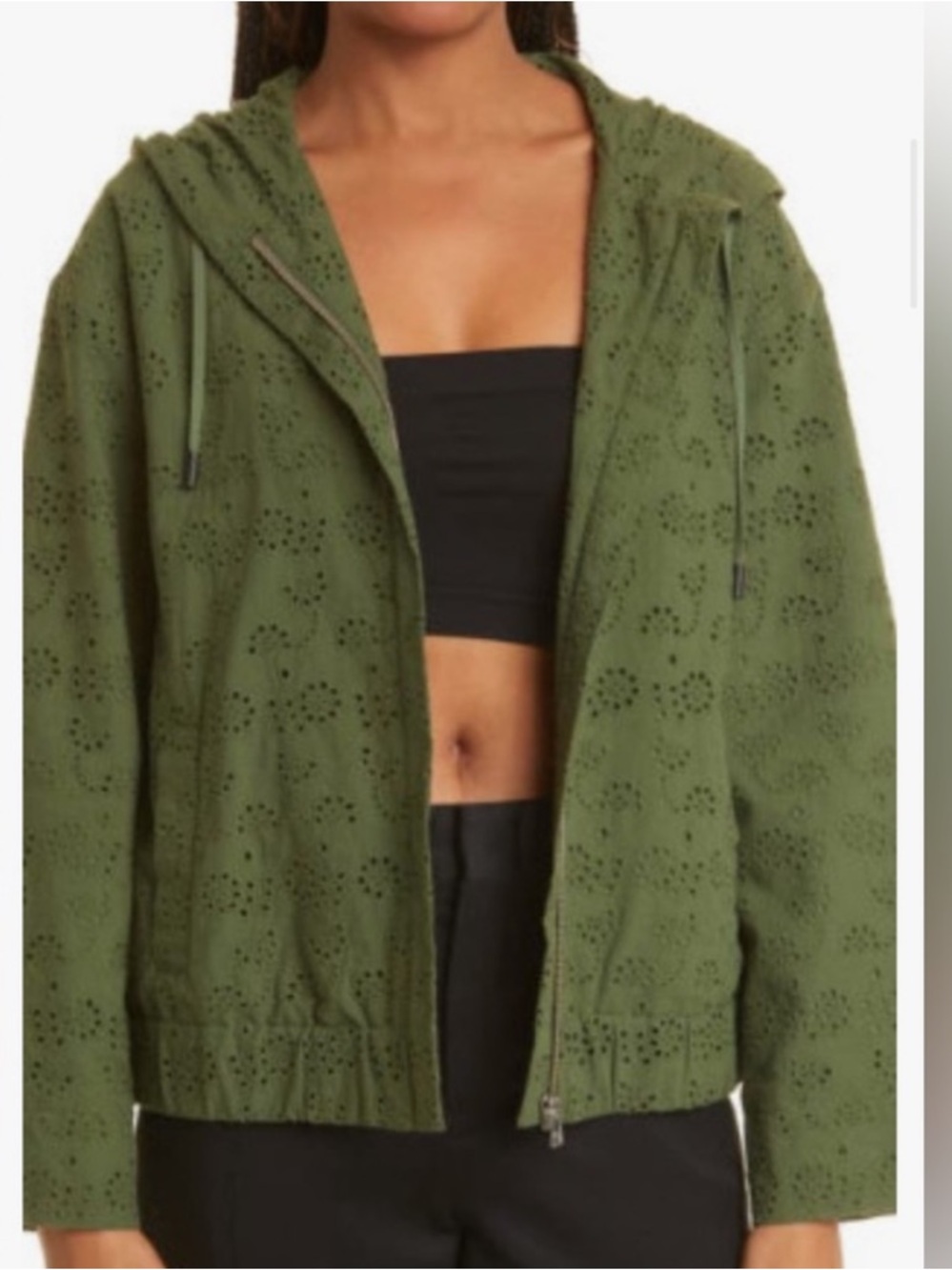NWOT Jason Wu Olive Green Eyelet Hooded Zip Utility Jacket Size XSmall